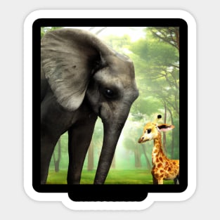 Stunning Digital Art Animal Prints: Baby Elephant and Giraffe" Sticker